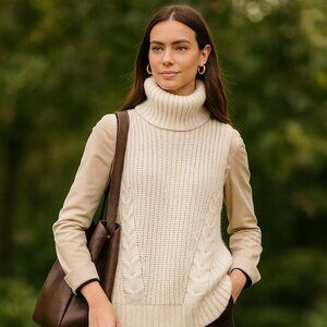 Eleven Six Taylr Alpaca Sweater Vest Cable Knit Fisherman NWT Beige M/L